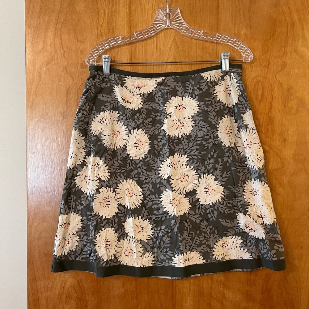 LL Bean Floral Lined Skirt Pockets Side Zip Womens Size 8P 8 Petite